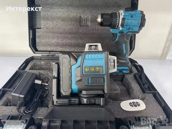 Комплект винтоверт и лазерен нивелир с 2 батерии 21V 2.5Ah, снимка 2 - Куфари с инструменти - 49443811