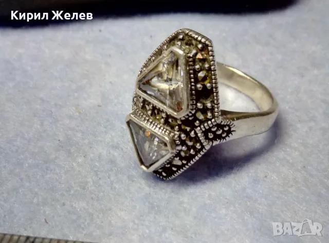 ШАРМАНТЕН СКЪПОЦЕНЕН СРЕБЪРЕН ПРЪСТЕН СРЕБРО 925 с БЯЛА ПОЗЛАТА ЛАБОРАТОРЕН МОЙСАНИТ МАРКАЗИТИ 48743, снимка 14 - Пръстени - 49346500