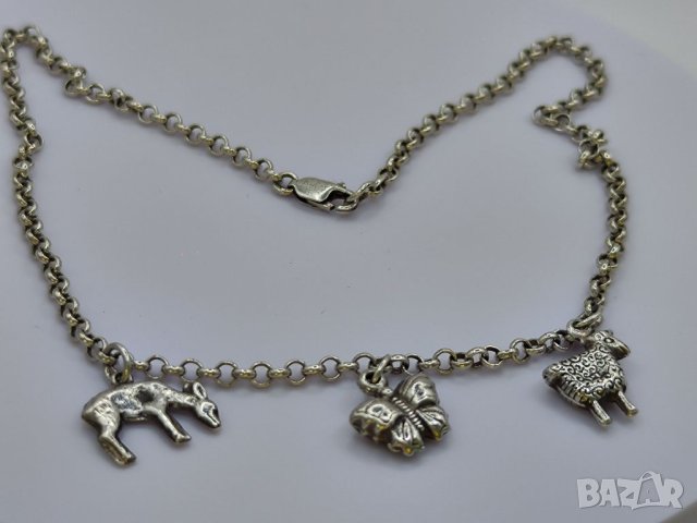 Къс сребърен гердан с три висулки, снимка 5 - Колиета, медальони, синджири - 40761059