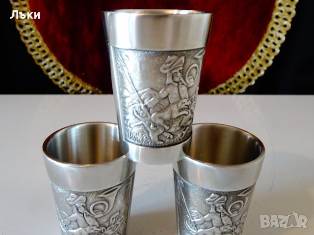 Чаши от калай с лов на глиган. , снимка 3 - Антикварни и старинни предмети - 44479317