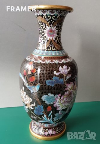 Прекрасна 19ти век Китайска Емайл Клазоне бронзова ваза, снимка 5 - Вази - 31459982
