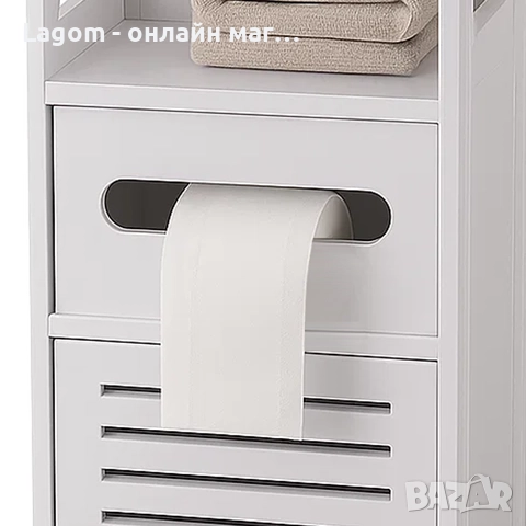 Свободностоящ шкаф за баня, с държач за тоалетна хартия, заключващ се, 80x2x2 см, снимка 4 - Шкафове - 52562684
