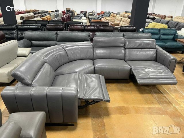 Тъмно сив кожен ъглов диван с електрически релаксиращ механизъм, снимка 3 - Дивани и мека мебел - 39955578