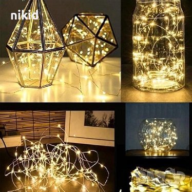 10 М Кабел с лед светлинки светлини лампички на батерии Коледни и др декорация, снимка 2 - Други - 37910022