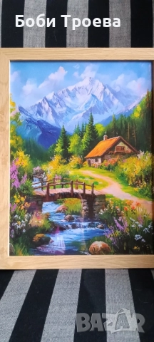 Платно без Рамка с Пасторален Пейзаж - Спокойна Селска Природа с Диви Цветя, Селски Къщи , снимка 5 - Картини - 51975271