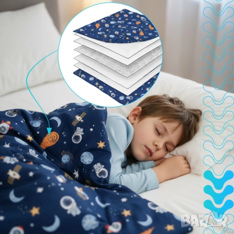 Сензорно детско утежнено одеяло – 4кг / Тежко одеяло за деца 100×150см, снимка 5 - Спално бельо и завивки - 52895137
