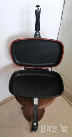 Двоен грил тиган с два вида плочи с незалепващо покритие за лесно и бързо приготвяне на храната. , снимка 6 - Съдове за готвене - 52289995