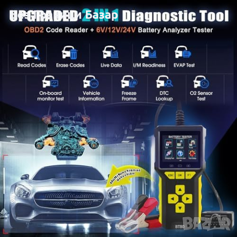 Нов Мултифункционален Автомобилен Диагностик iKiKin BT80 OBDII скенер, снимка 2 - Друга електроника - 44582186