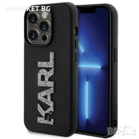 Оригинален кейс Karl Lagerfeld HC 3D Logo Glitter и Протектор, За iPhone 15 Pro (6.1), Черен