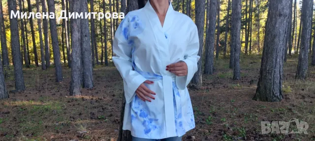 Ръчно рисувано сатенирано кимоно , снимка 2 - Сака - 48868410