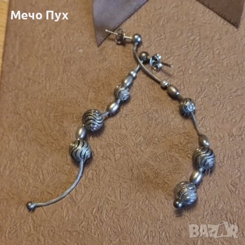 Сребърни висящи обеци с топчета (130), снимка 2 - Обеци - 44340653