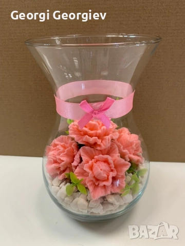 цветя изработени с глицеринов ароматен сапун и Българска роза Стара Загора,бивше кино Септември, снимка 11 - Декорация за дома - 52499815