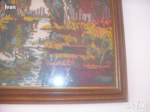 Нов Голям DMC Гоблен-Холандски-Рамкиран-Есенен Речен Пейзаж-550х410мм-ОТЛИЧЕН, снимка 8 - Гоблени - 37110162