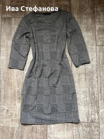 Ежедневна мека удобна  елегантна черно бяла пепит пепитена рокля 