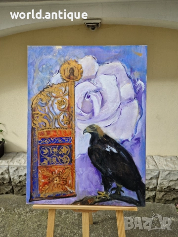 Прекрасна антикварна авторска картина масло върху платно 