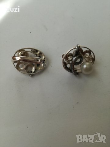 Ръчни сребърни обеци с перла. Сребро проба 925. , снимка 2 - Пръстени - 38354417