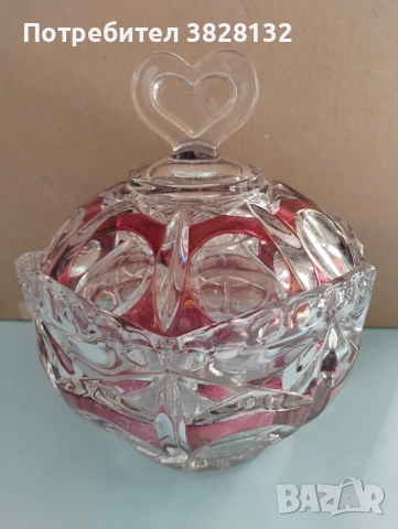 кристална купа с капак със сърце, снимка 2 - Други - 52166290
