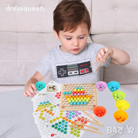 3583 Монтесори играчка детска мозайка от дървени мъниста, снимка 3 - Игри и пъзели - 44615013