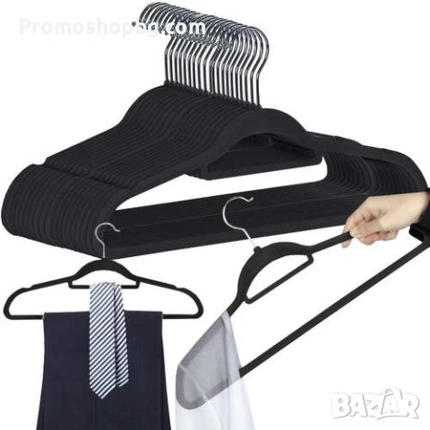 Комплект 20 бр закачалки за дрехи Ruhhy, черни, велур, снимка 1 - Други - 42896176