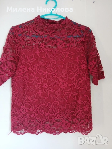 Дантелена блуза бордо