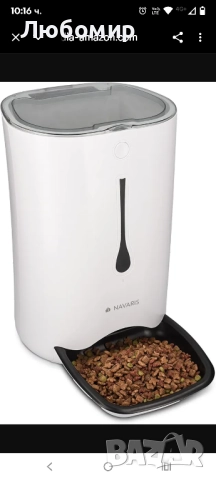 Автоматична хранилка Navaris - 6 литра с таймер и звуково известяване - за кучета и котки, бяла 