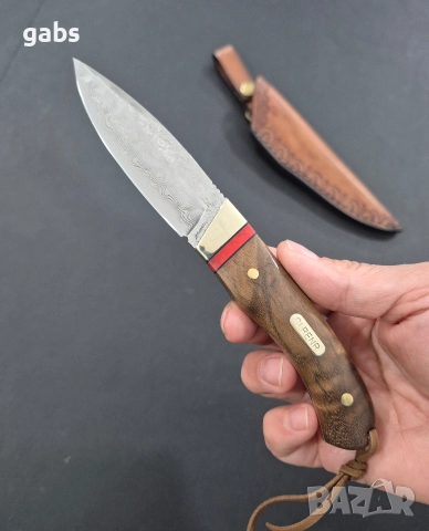 Компактен ловен нож CLRERN,дамаска стомана,фултанг с кожена кания ,LN433, снимка 7 - Ножове - 52949727