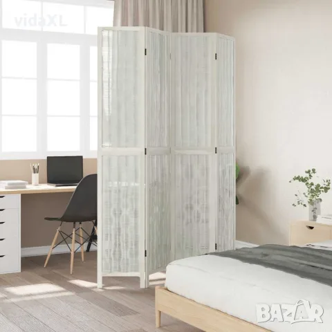 vidaXL Разделител за стая, 4 панела, бял, дърво пауловния масив, снимка 3 - Паравани - 56147284