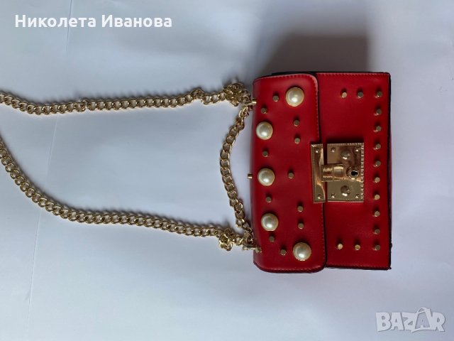 Червена чантичка с перли, снимка 5 - Чанти - 35192433