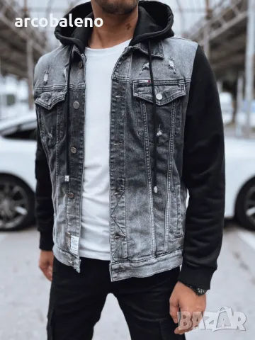 Ликвидация! Мъжко сиво дънково яке с качулка