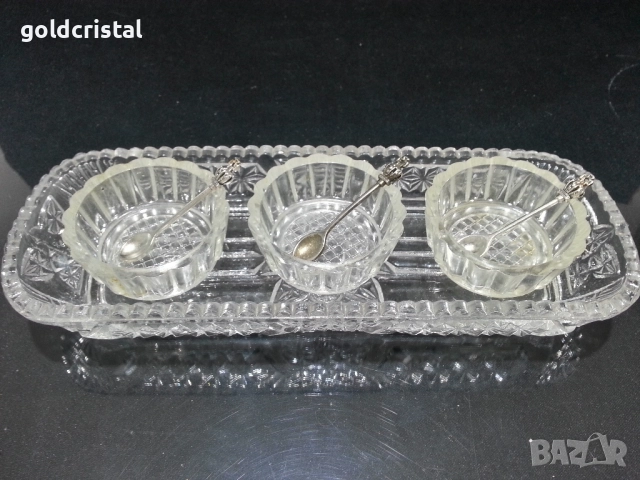 стар стъклен комплект за хайвер подправки , снимка 8 - Антикварни и старинни предмети - 51636157