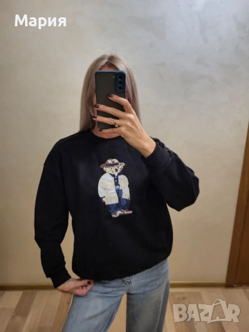 Памучна дамска блуза с бродирано мече , снимка 2 - Блузи с дълъг ръкав и пуловери - 52047978