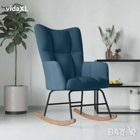 vidaXL Люлеещ стол, син, кадифе, снимка 2 - Столове - 56146949