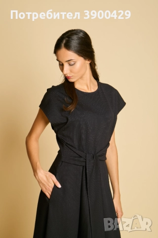 Скулптурна Памучна Миди Рокля - Sammy - Черна на Точки, снимка 2 - Рокли - 52184079