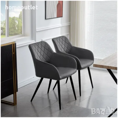 Комплект от 2 бр. трапезни столове, тип кресло - кадифе C-U-DC-B0198DGY, снимка 5 - Столове - 49127022
