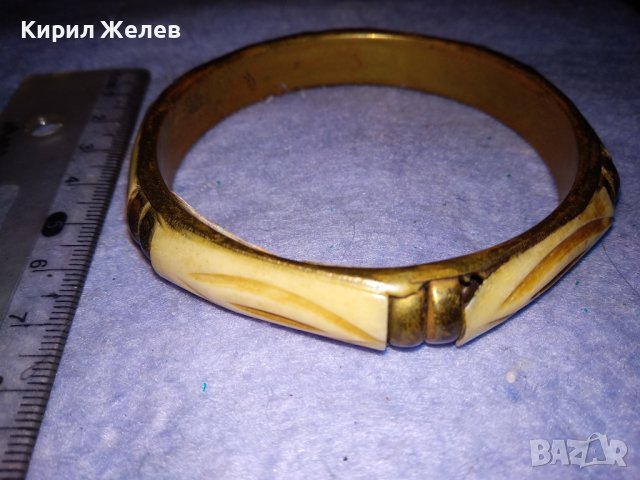 СТАРА БРОНЗОВА ОРИЕНТАЛСКА МАСИВНА ЕТНО ГРИВНА с РОГ / КОСТ МАЙСТОРСКА РАБОТА РЯДКА 37522, снимка 4 - Антикварни и старинни предмети - 40831054