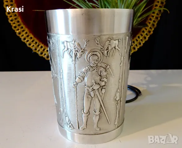 Чаша,халба от калай с уникални ловни картини. , снимка 5 - Антикварни и старинни предмети - 47644328