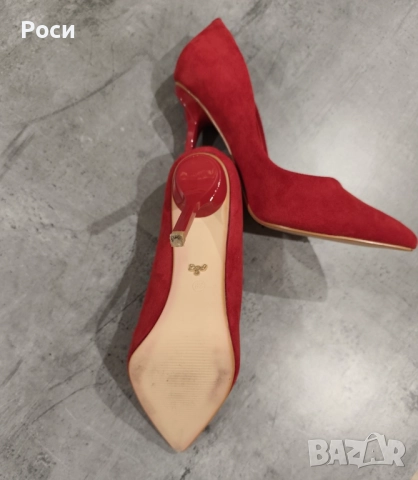 Червени дамски елегантни велурени обувки с висок ток, номер 39, снимка 6 - Дамски елегантни обувки - 52791771