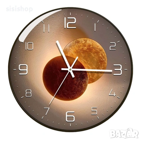 Модерен стенен часовник с фазите на луната – безшумен механизъм и елегантен дизайн 4446