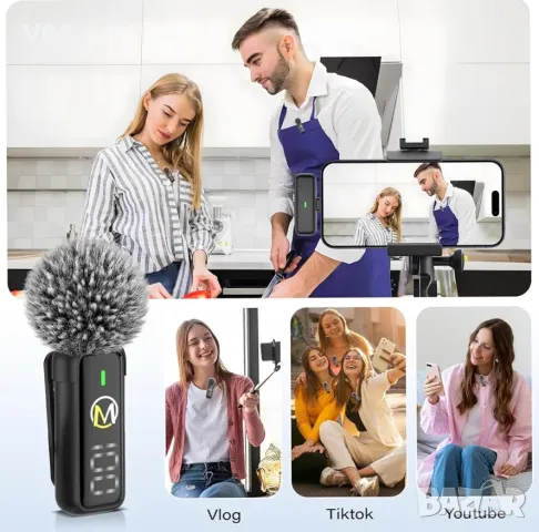 Безжичен петличен микрофон HMKCH (тип C) за Android с калъф за зареждане с цифров дисплей, ветроусто, снимка 7 - Микрофони - 48083951