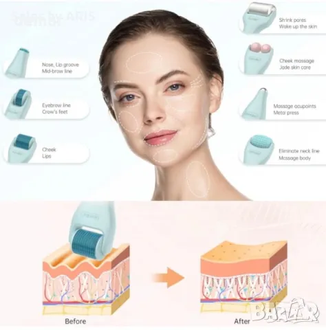 DermaRoller комплект 10 в 1 за лице, очи, скалп и тяло, снимка 4 - Други - 50032247