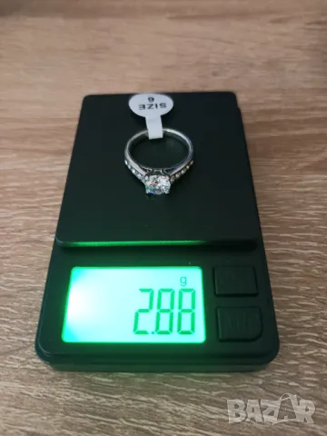 Пръстен бяло злато с диаманти, златен пръстен, годежен пръстен, кутийка за пръстен, снимка 3 - Пръстени - 48508987