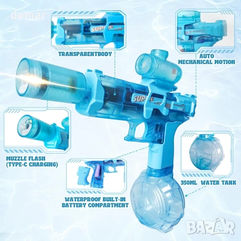 Електрически воден пистолет, автоматичен воден пистолет с 320 мл капацитет, снимка 2 - Електрически играчки - 54227458