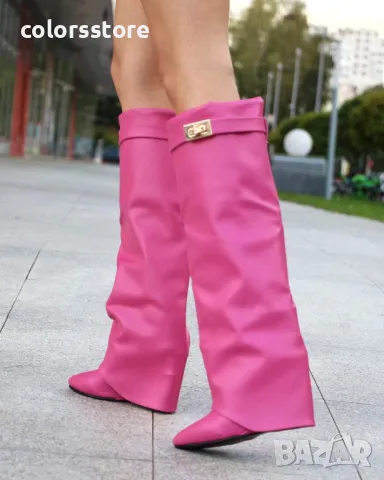 Ботуши на платформа - циклама кожа - K-40, снимка 2 - Дамски ботуши - 47612962