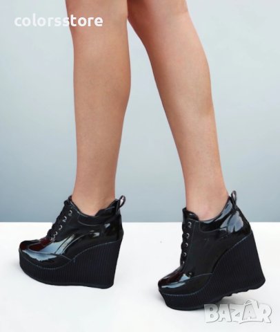 Боти на платформа - черен лак - NO4, снимка 3 - Дамски боти - 42920277