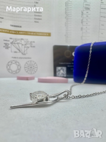 Сребърно колие с мойсанит (диамант) 1 карат, снимка 9 - Колиета, медальони, синджири - 52261270