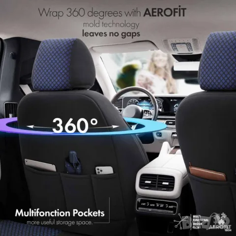 Универсална автомобилна тапицерия Otom Sport Plus, ортопедичен дизайн - Черно/Синьо, снимка 4 - Аксесоари и консумативи - 55860312