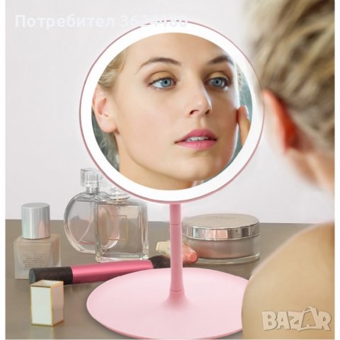 Настолно кръгло огледало с 3 режима на светене и акумулаторна батерия с USB зареждане, снимка 4 - Други - 39983407