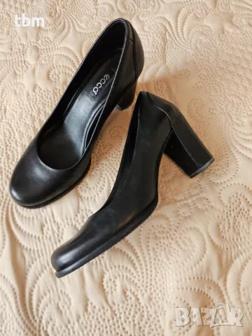 ECCO обувки на масивен ток 7.5см. черен цвят, естествена кожа , снимка 2 - Дамски обувки на ток - 48433115