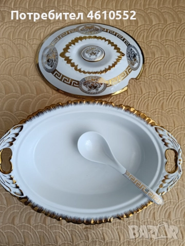 Нов порцеланов сервиз за хранене с модерен златен принт, снимка 2 - Сервизи - 51986776