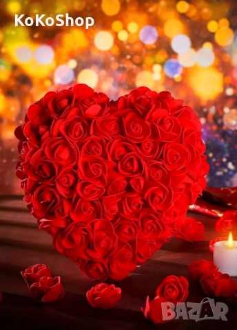Червено сърце от рози в луксозна кутия с панделка– романтичен подарък, снимка 2 - Декорация за дома - 53155554
